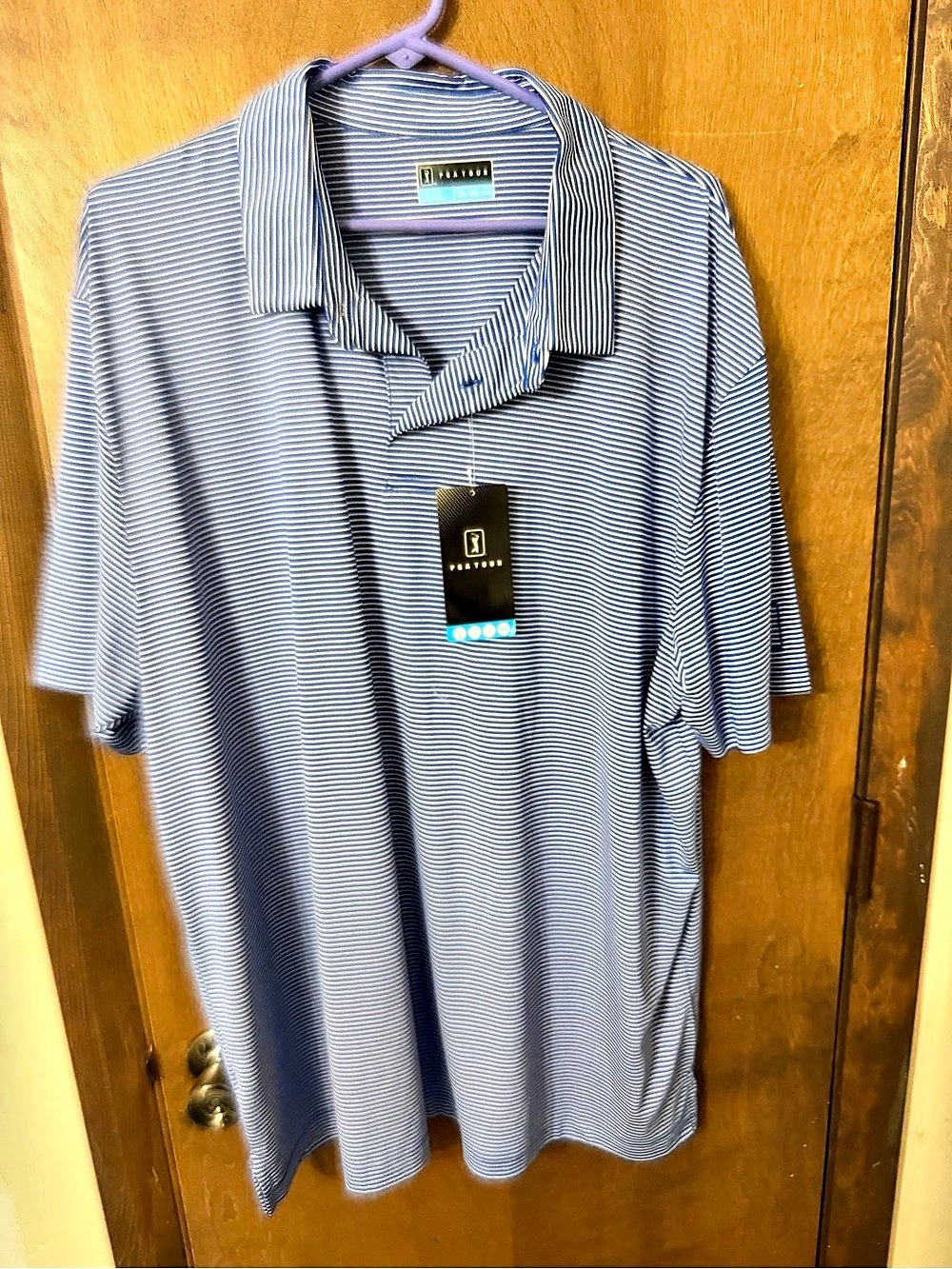 PGATOUR Striped Polo Shirt in Blue & White Size XXL NWT